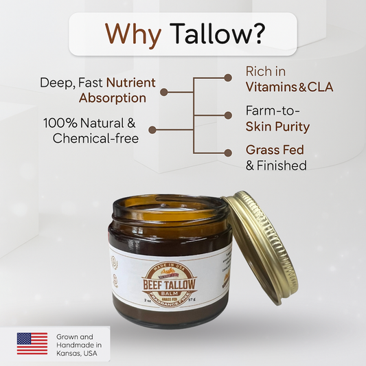 Beef Tallow Balm - 4 oz - Made in USA - Organic Grass Fed and Finished Tallow - Moisturizing Skin Care
