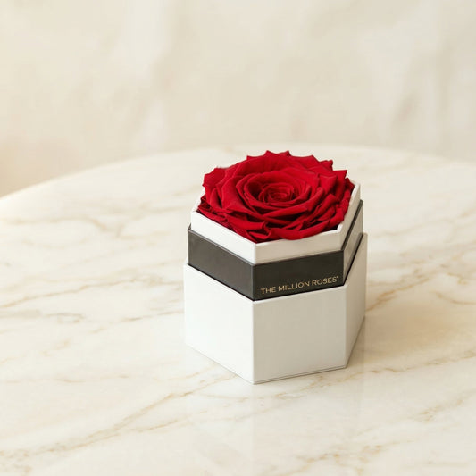 One in a Millionโข White Hexagon Box | Red Rose