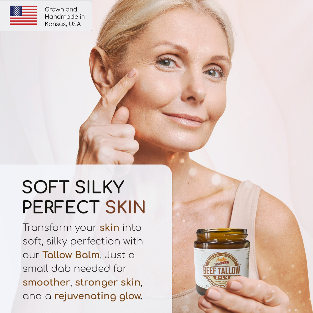 Beef Tallow Balm - 4 oz - Made in USA - Organic Grass Fed and Finished Tallow - Moisturizing Skin Care