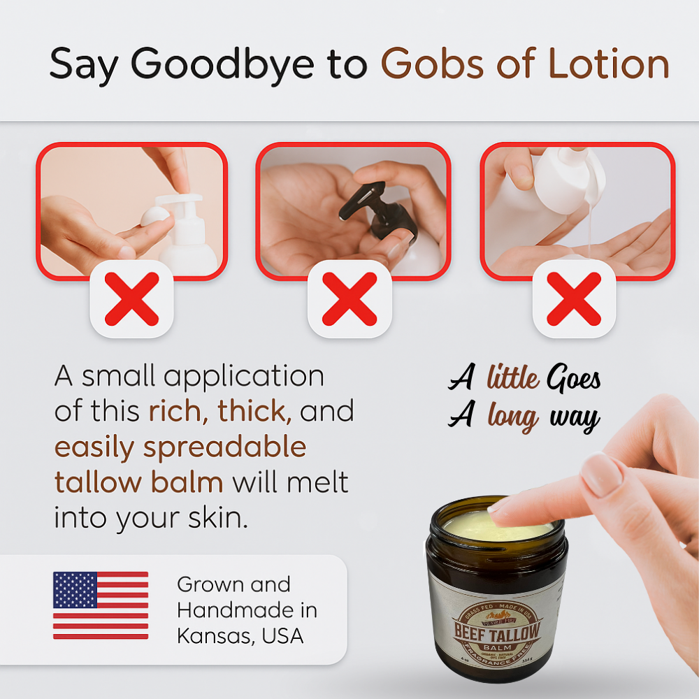 Beef Tallow Balm - 8 oz - Made in USA - Organic Grass Fed and Finished - Moisturizing Skin Care