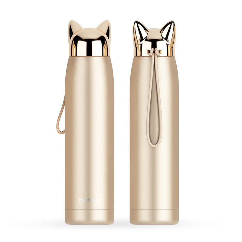 Stainless Steel Cat Ear Vacuum Water Bottle – 12–24 Hour Insulation