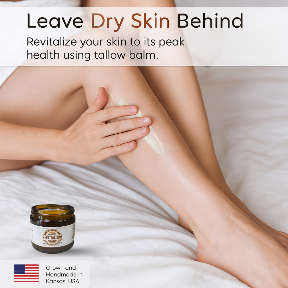 Beef Tallow Balm - 8 oz - Made in USA - Organic Grass Fed and Finished - Moisturizing Skin Care