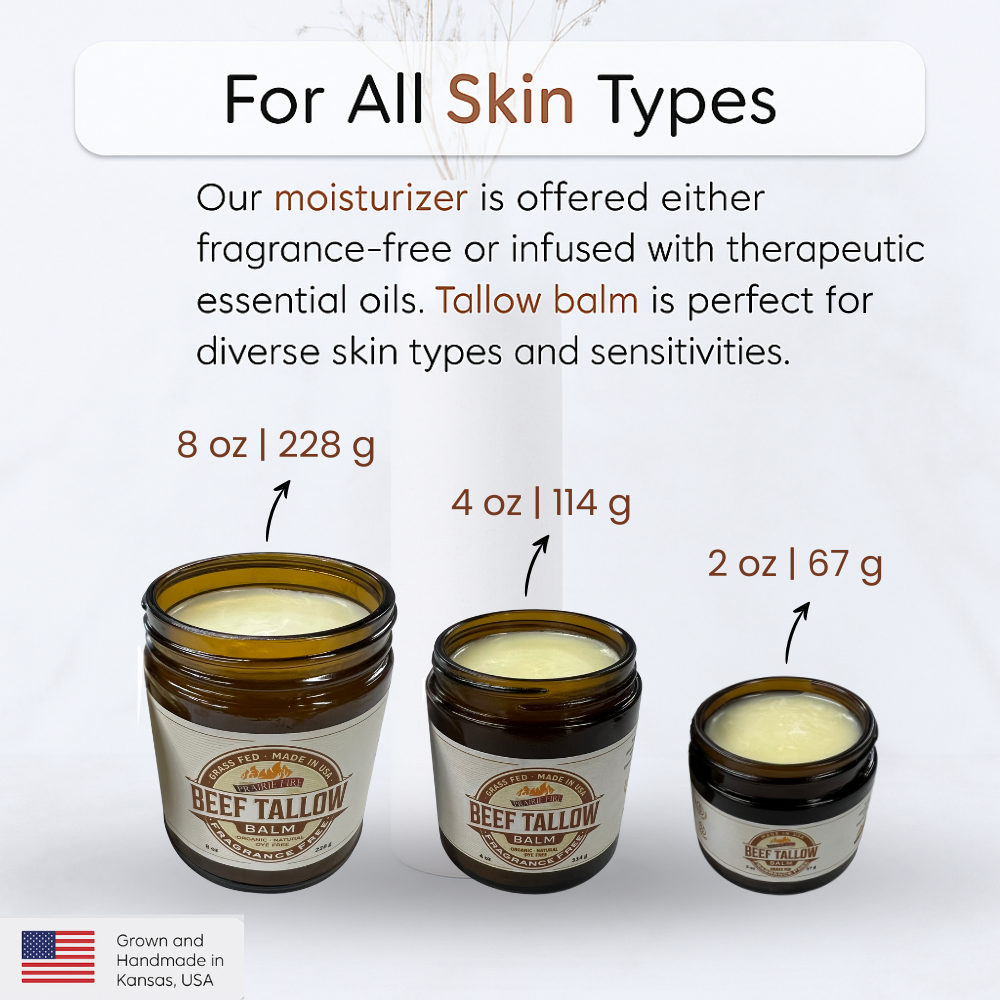 Beef Tallow Balm - 8 oz - Made in USA - Organic Grass Fed and Finished - Moisturizing Skin Care
