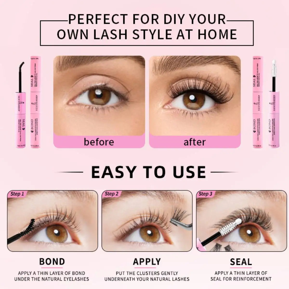 ✨ 2-in-1 Bond & Seal – Strong Hold Lash Glue Duo for DIY Cluster Lashes (Multi-Bundle Options)
