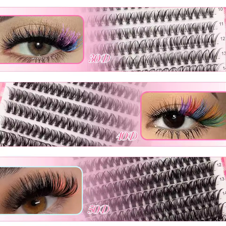 👁️ DIY Lash Extension Kit – 600pc Cluster Lashes (Natural Black + Rainbow Color Mix)