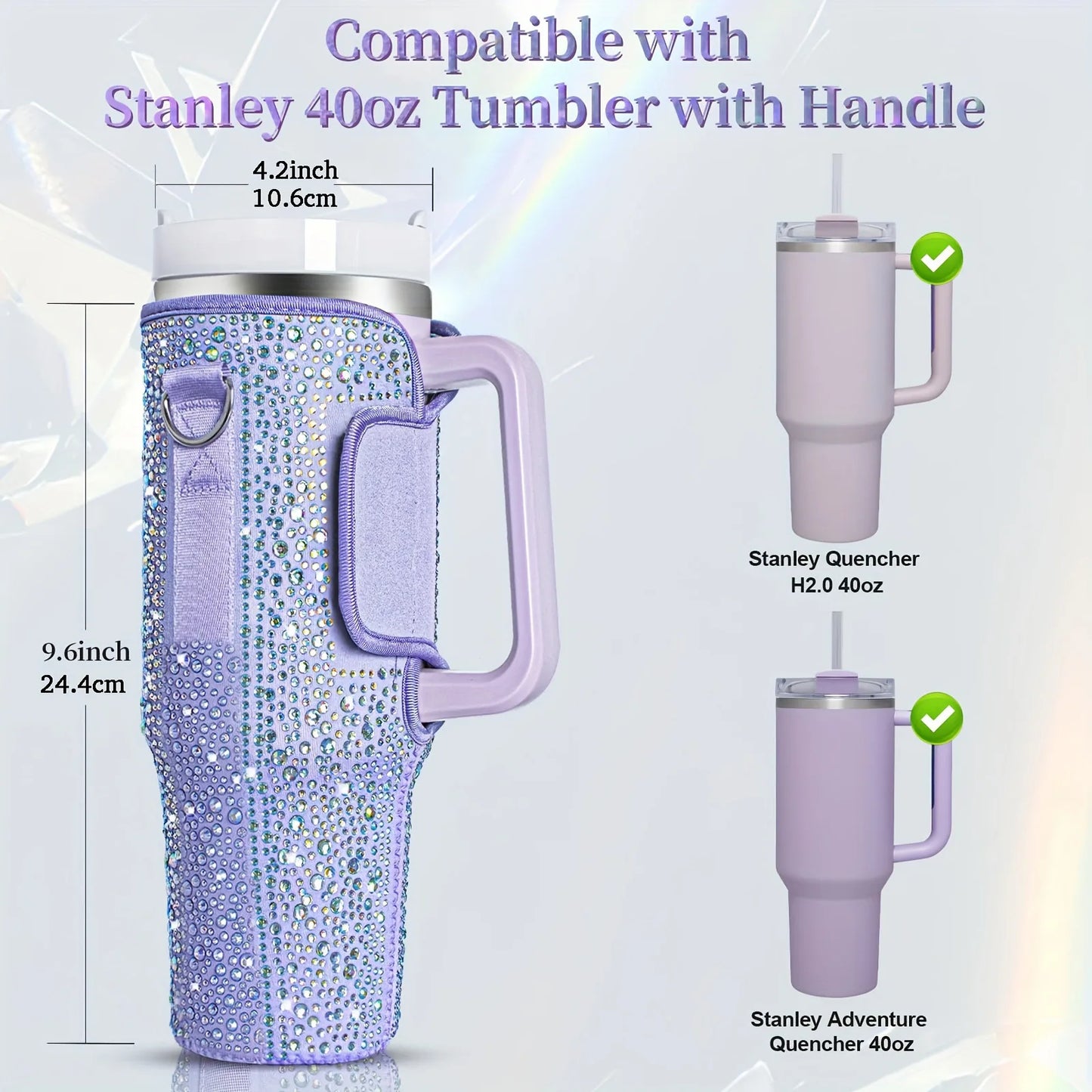 Shiny Rhinestone Lanyard Cup Protection Case - Compatible for Stanley 40oz
