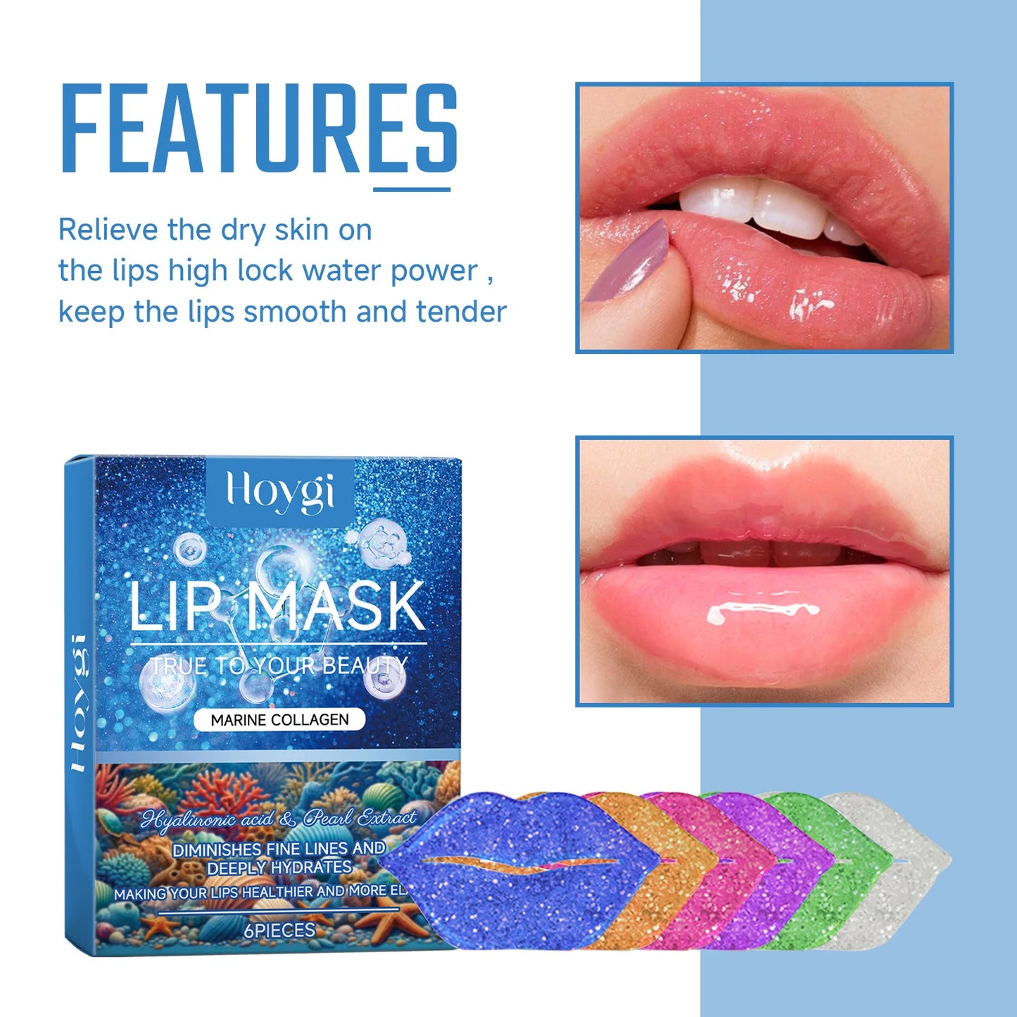 π Marine Collagen Lip Mask Set β Deep Hydration & Fine Line Fading (6 pcs)