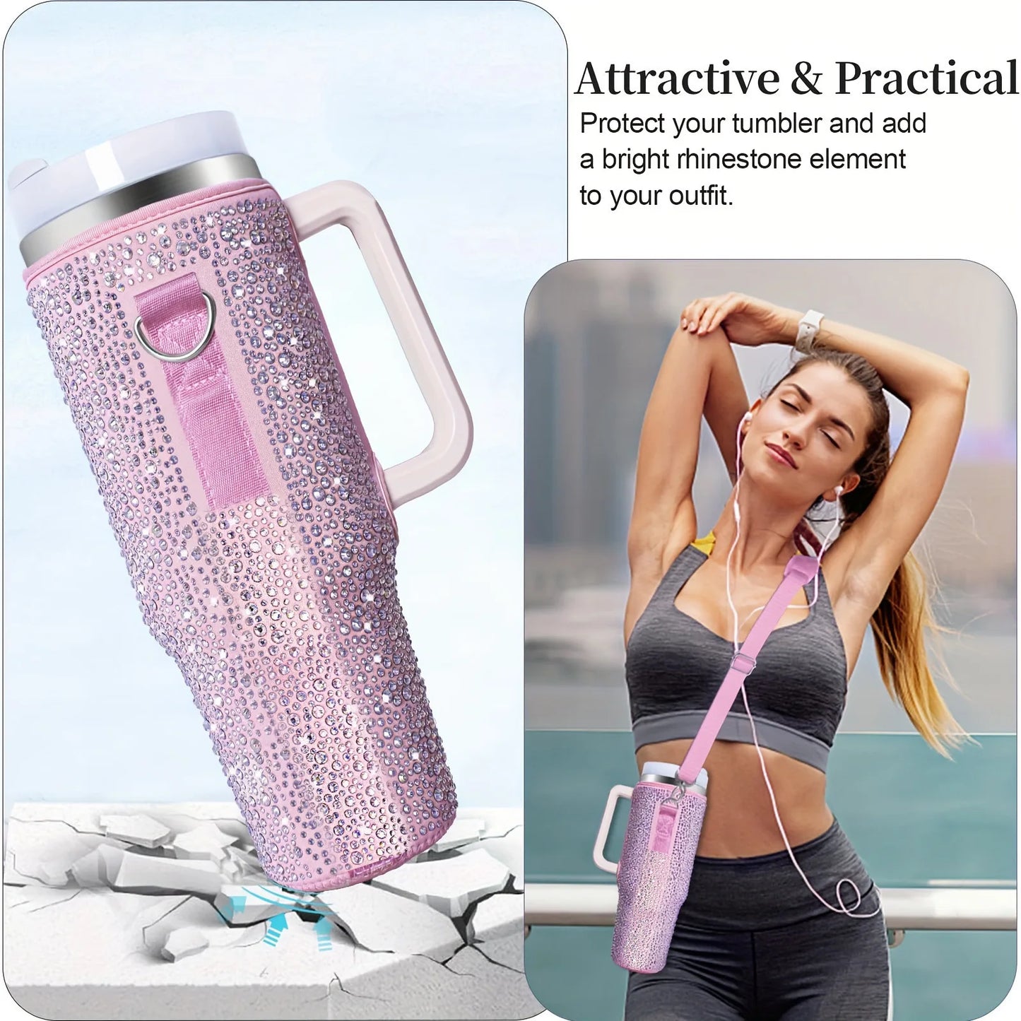 Shiny Rhinestone Lanyard Cup Protection Case - Compatible for Stanley 40oz