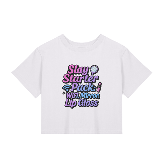 Slay Starter Pack Cropped Tee – WiFi, Mirror & Lip Gloss Glam Cropped Tee