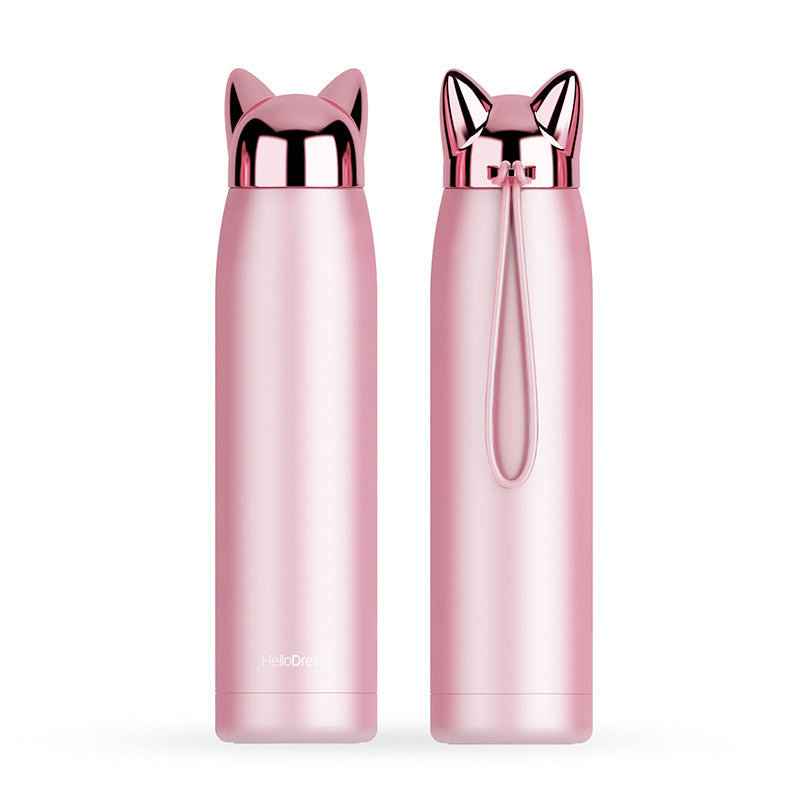 Stainless Steel Cat Ear Vacuum Water Bottle – 12–24 Hour Insulation