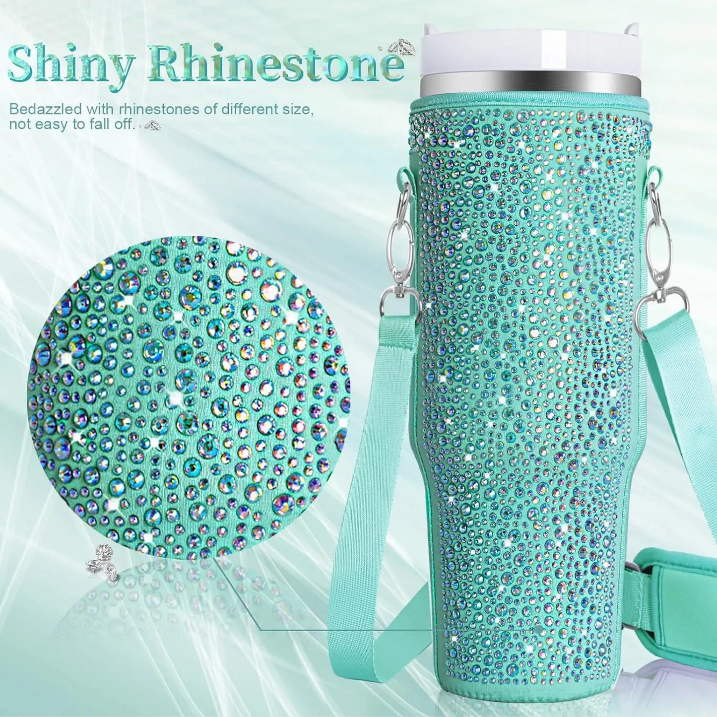 Shiny Rhinestone Lanyard Cup Protection Case - Compatible for Stanley 40oz