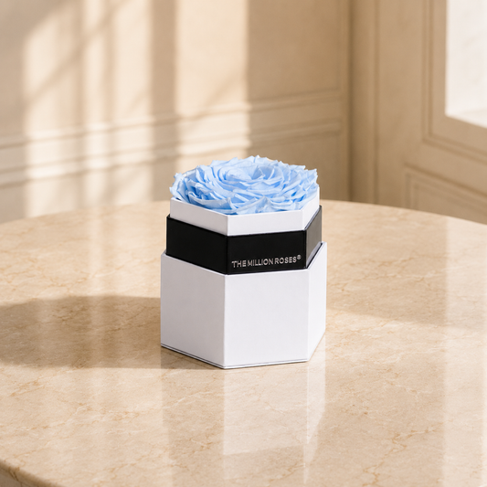 One in a Millionโข White Hexagon Box | Light Blue Rose