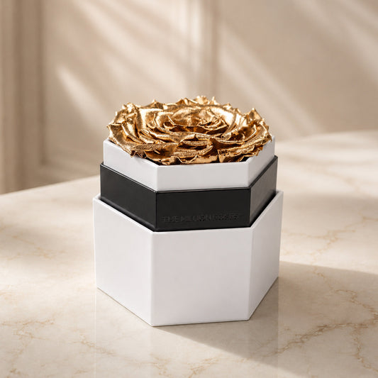 One in a Millionโข White Hexagon Box | Gold Rose