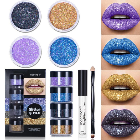 Glitter Lip Gloss Lipstick Kit – Diamond Shine with Primer | Festival-Ready, Waterproof & Long-Lasting