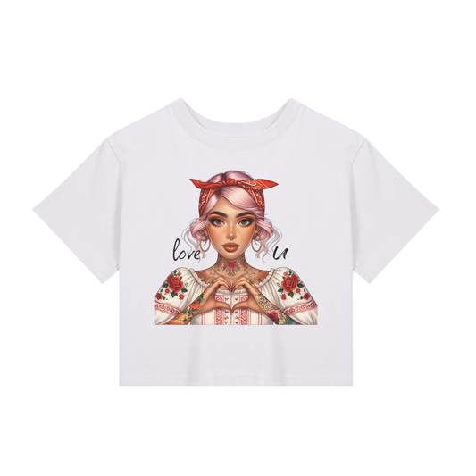 💖 Pink Rosa Rebel – Chicana Crop Tee