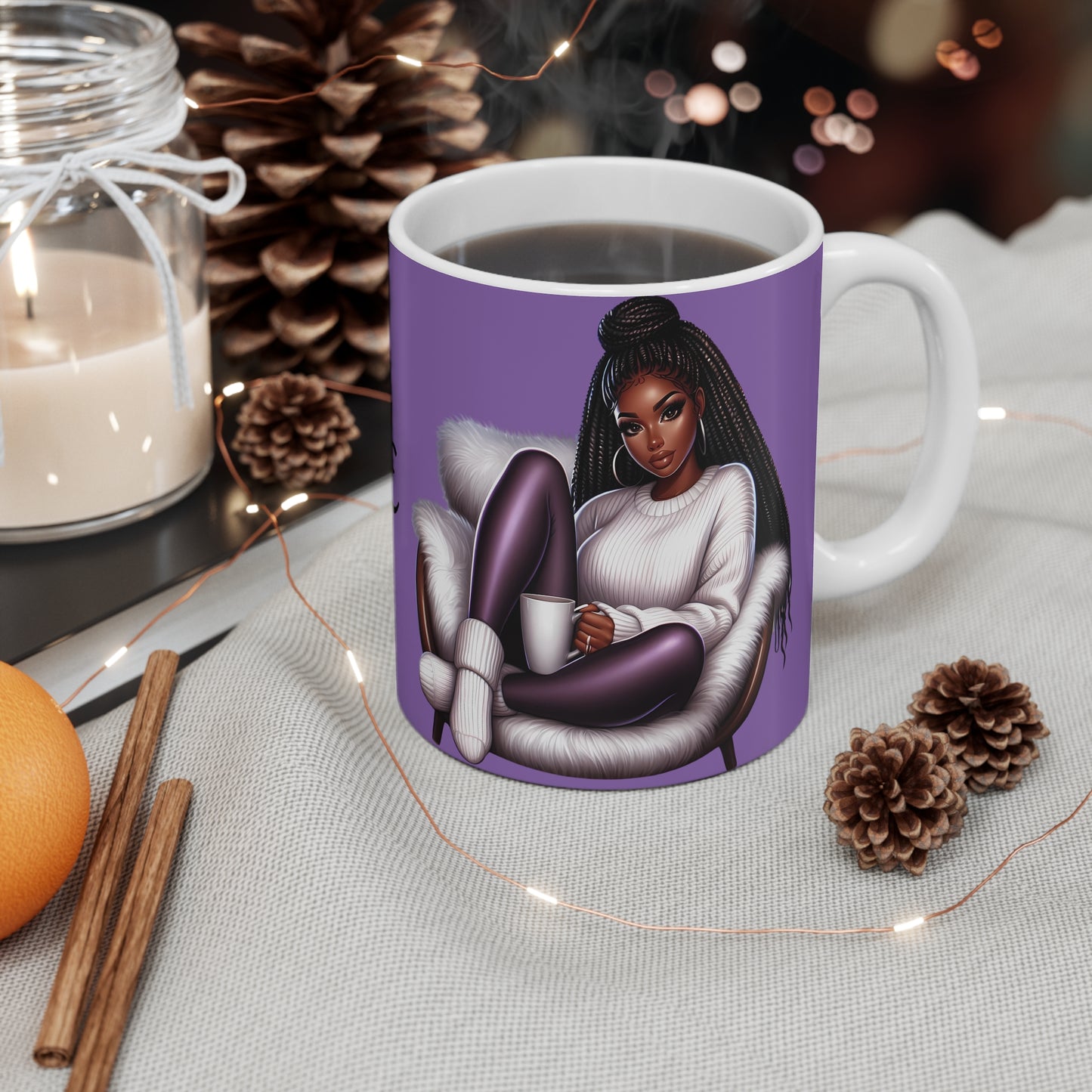 Coffee Mug | Cozy Girl #5 Artwork Ceramic Coffee Cup | 11oz Stylish Drinkware | Dishwasher & Microwave Safe | Gift for Coffee Lovers