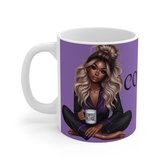 Coffee Please Mug | Cozy Girl #2 Artwork Ceramic Coffee Cup | 11oz Stylish Drinkware | Dishwasher & Microwave Safe | Gift for Coffee Lovers