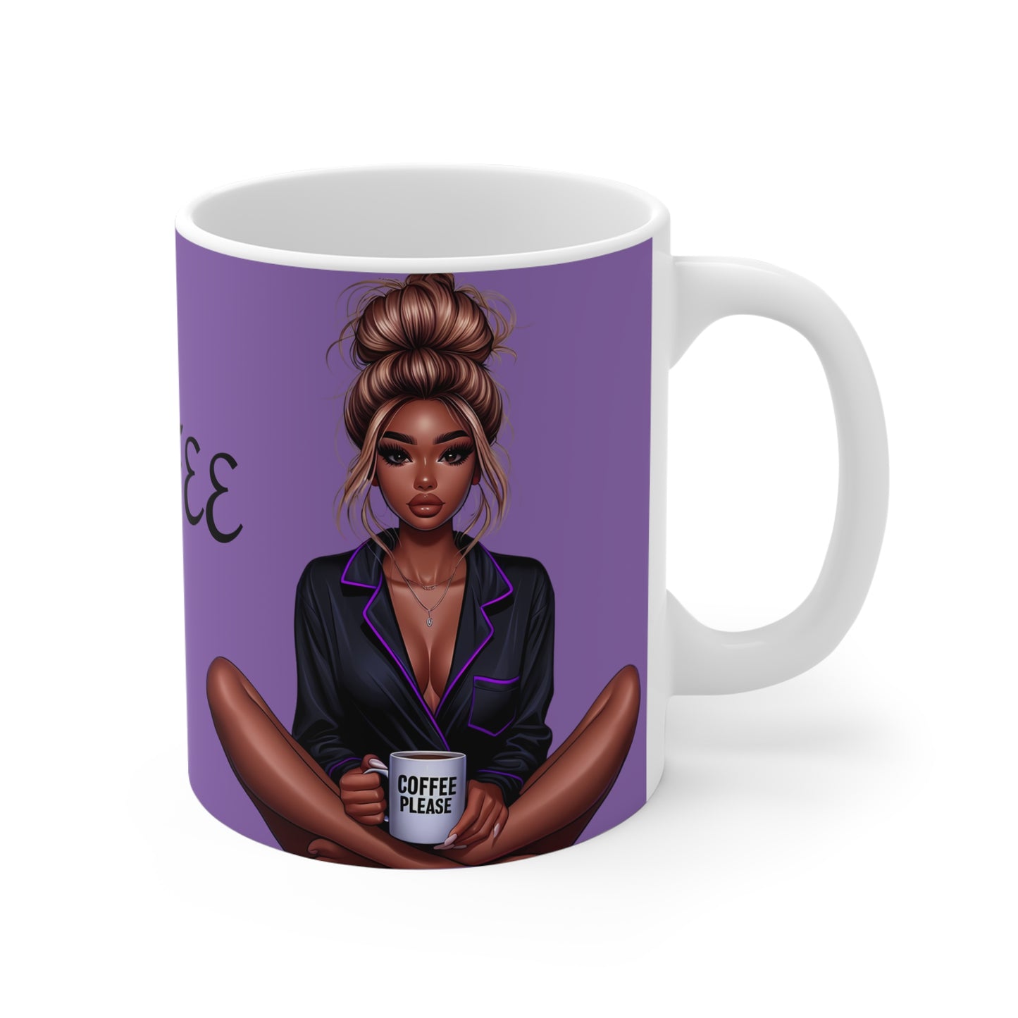 Coffee Please Mug | Cozy Girl Artwork Ceramic Coffee Cup | 11oz Stylish Drinkware | Dishwasher & Microwave Safe | Gift for Coffee Lovers