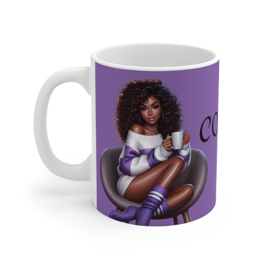 Coffee Mug | Cozy Girl #3 Artwork Ceramic Coffee Cup | 11oz Stylish Drinkware | Dishwasher & Microwave Safe | Gift for Coffee Lovers