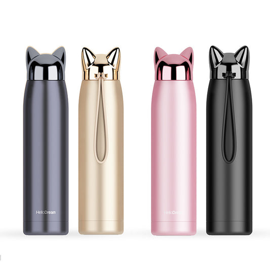 Stainless Steel Cat Ear Vacuum Water Bottle – 12–24 Hour Insulation