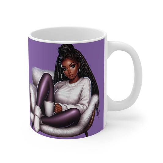 Coffee Mug | Cozy Girl #5 Artwork Ceramic Coffee Cup | 11oz Stylish Drinkware | Dishwasher & Microwave Safe | Gift for Coffee Lovers