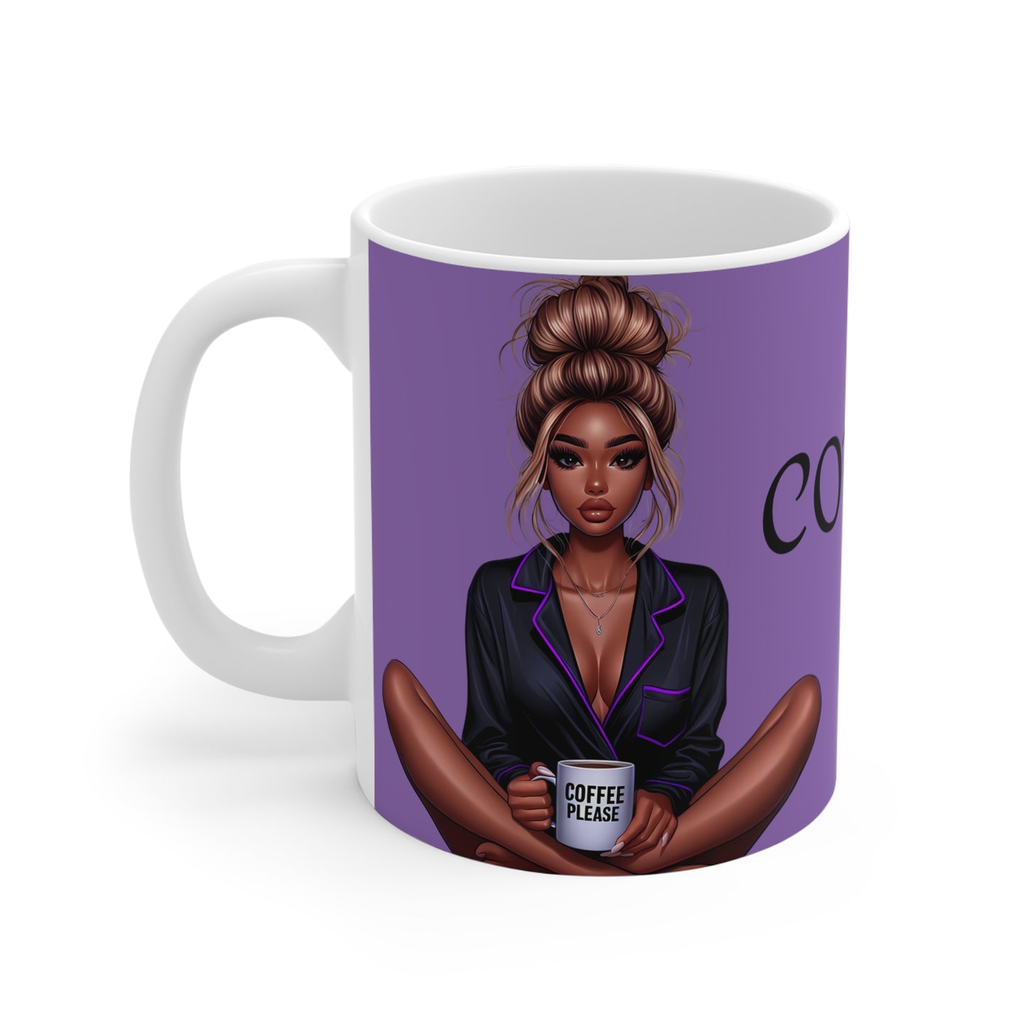 Coffee Please Mug | Cozy Girl Artwork Ceramic Coffee Cup | 11oz Stylish Drinkware | Dishwasher & Microwave Safe | Gift for Coffee Lovers