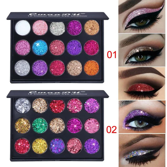 🪩 15-Color Glitter Eyeshadow Palette – Diamond Sparkle Finish