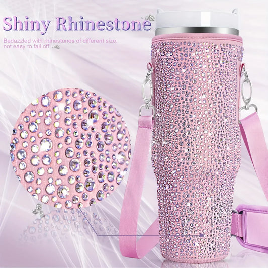 Shiny Rhinestone Lanyard Cup Protection Case - Compatible for Stanley 40oz
