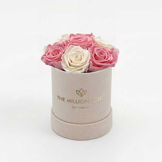 Essence Beige Suede Box | Light Pink & White Roses