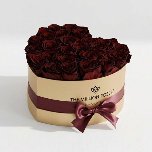 Heart Gold Box | Burgundy Roses