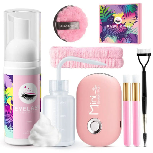 💕 DIY Lash Cleaning Kit – Lash Shampoo, Fan, Brushes & More (Pink)